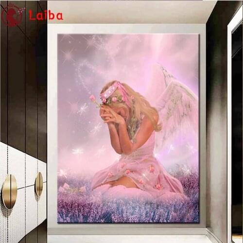 Diamond Embroidery Angel girl with flowers Picture Of Diamond Painting Full Square round drill Mosaic Cross Stitch Wall Art