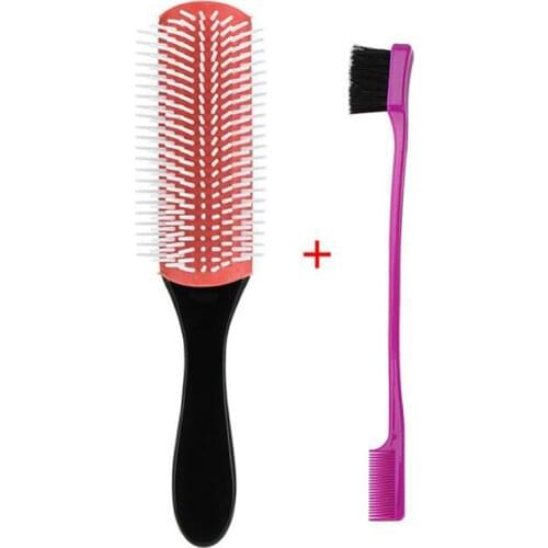 2pc Anti-static 9 Rows Hair Brush + Double Sided Hair Comb Detangle Hairbrush Salon Hairdressing Straight Curly Hair Brush