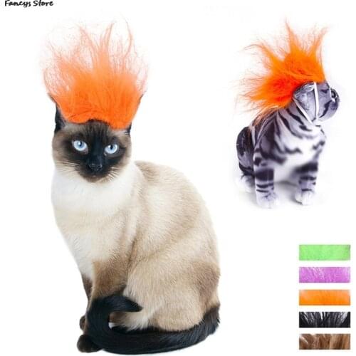 Creative Funny Pet Wig Accessories Pet Headwear INS Cat Wig Halloween Dress Up Cosplay Pet Wig Pet Punk Rock Cool Hair Kitty Dog