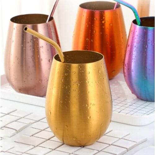 Stainless Steel Beer Wine Summer Outdoor Barbecue Mugs Large Wine Glasses Cocktail Cups Metal Egg Shaped Drinking Mugs