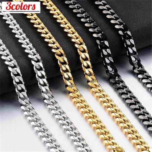 Cuban Necklace Fashion Trend Six-sided Grinding 3-color Titanium Steel Chain Domineering Men Jewelry Hip Hop Simple Accessories