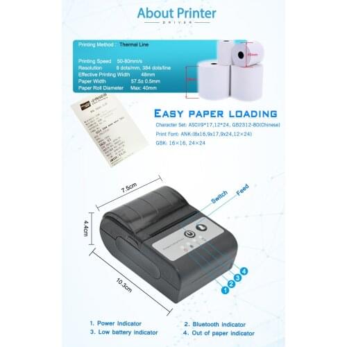 Small 2inch Bluetooth Portable Receipt Thermal Printer HCC-T2P