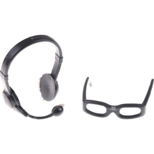 1:6 Scale Vintage Dolls House Black Simulation Glasses Earphone Toys For Children Doll Accessories Miniature Accessories