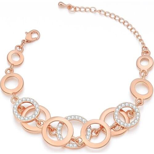 2020 Rose Gold Multilayers Circles Crystal Bracelet & Bangles for Woman Rhinestones Paved Double Layer Round Female Bracelets