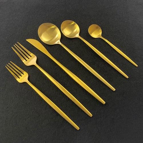Gold Cutlery Set 36Pcs Matte Stainless Steel Dinnerware Set Knife Fork Coffee Spoon Tableware Set Kitchen Dinner Silverware Set