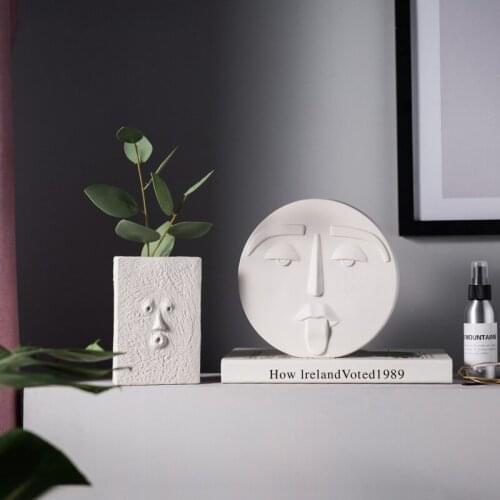 Nordic creative simple ceramic vase dry flower abstract art face flower, living room home soft decoration