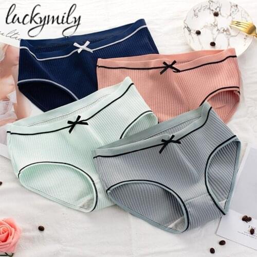 Luckymily New Fashion Sexy Women Panties With Bow Seamless Underwear Womens Lingerie Low Waist Underpants Solid Briefs Tangas