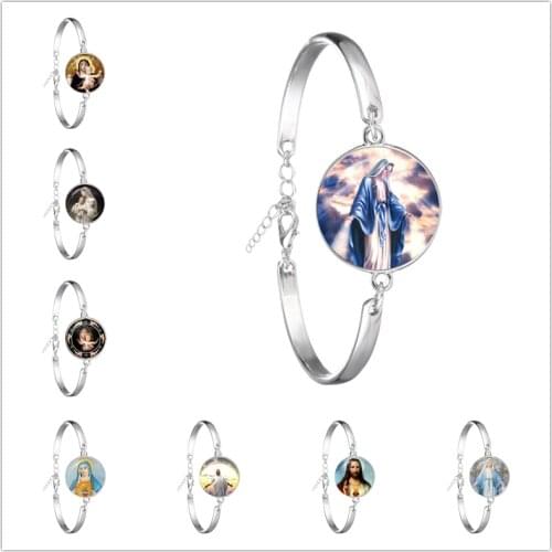 New Fashion Our Lady of Guadalupe Bracelet Virgin Mother Mary Religious Catholic Glass Dome Bangle Madonna Charm Jewelry