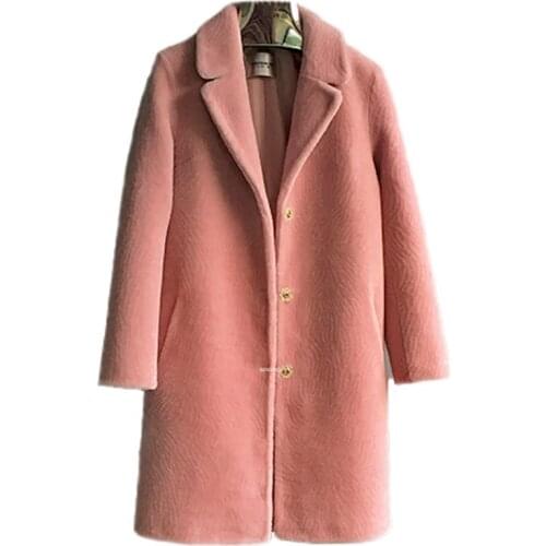 New Genuine Real Sheep Wool Shearing Coat Womens Fashion Large Winter Fur Coat Long Suit Collar Large Plus Size Outerwear