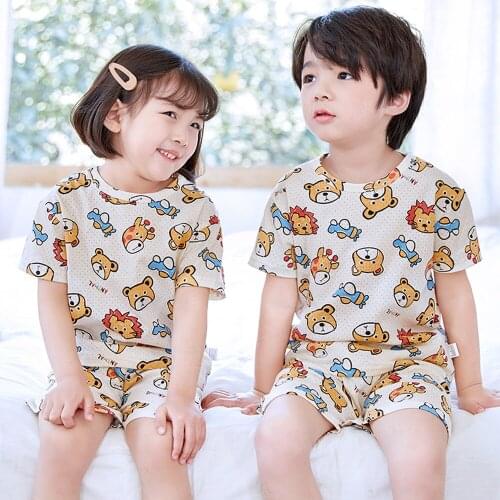 Summer Boys Pajamas Girls Sleepwear Kids Bear Homewear Children Clothing Sets Tops+Shorts 2pcs Pyjamas For Child Baby Suit