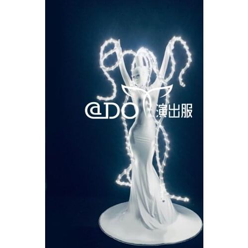 Halloween party cosplay dress Bar nightclub GOGO show white LED octopus costume LED luminous skirt