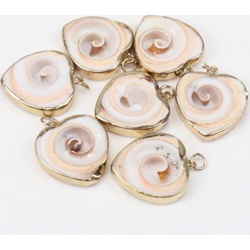 Natural Spiral Shell Charm Pendants Heart Gold for jewelry making Diy 25mm 5pcs TRS0157X