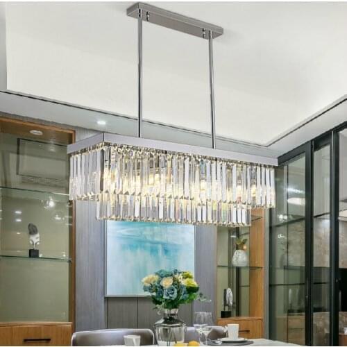 Rectangle Chrome Chandelier for Living Room Bedroom Led Crystal Chandeliers Kitchen Luxury Hanging Lamp