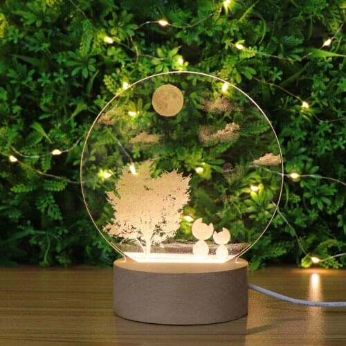 Romantic Gift For Lover 3D Carved Inside Wooden Night Light Base Mood Lamp