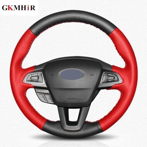 DIY Black Genuine Leather Car Steering Wheel Cover for Ford Focus 3 2015-2018 Kuga 2016-2019 Escape C-MAX Ecosport 2018-2019
