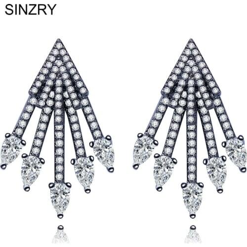 SINZRY Personality Clear white cubic zirconia geometry arrow shape double side stud earrings Korean jewelry
