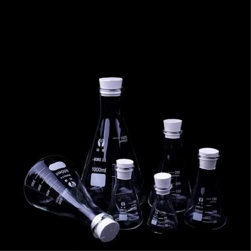 1 PC Lab Erlenmeyer Borosilicate Glass High Resistant Stirrer Flask Narrow Neck Coincal Triangular Flask Thicken 50 ML To1000ML