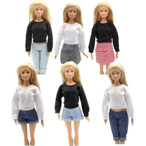 11.5" Pure Black White Hoodie Shirt Sweatershirt Tops 1/6 BJD Clothes For Barbie Doll Accessories Outfits Kids Playhouse DIY Toy