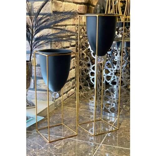 Home decoration 2 piece Large & Medium Metal flip Gold Print & Black Simple Elegant Flower Pot