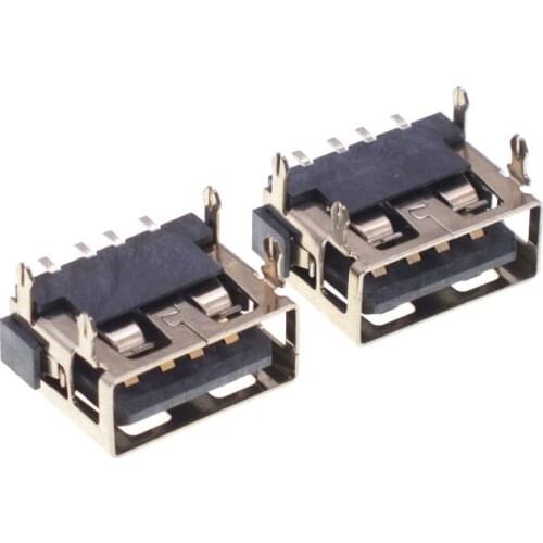 100PCS USB Connector Type A Female USB 2.0 AF10.0 4Pin 6.3mm Height Crimping SMT Black AF-08