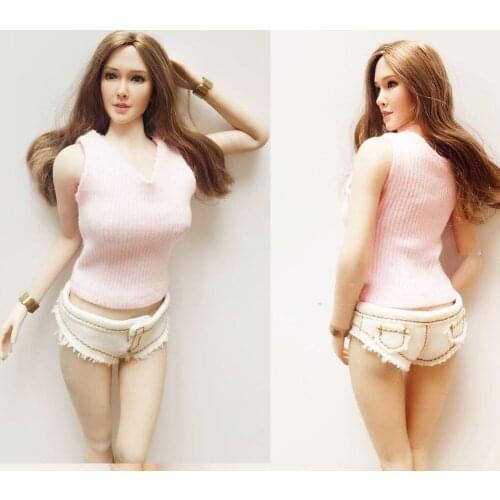 In Stock 1/6 Scale Sexy Female Figure Accessory Knitted Sleeveless Sweater White Denim Super Shorts Suit Set Model for 12'' Body