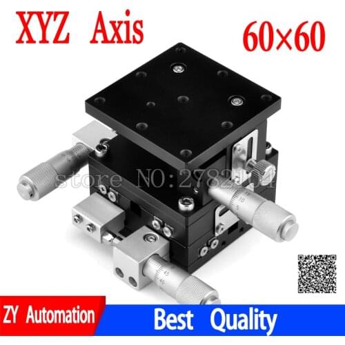 XYZ 3 Axis 60mm Linear Stage Trimming Platform Bearing Tuning Sliding Table 60*60mm XYZ60-LM-2 double cross rail