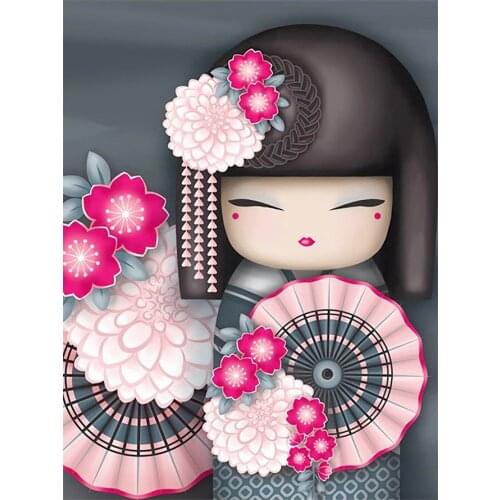 Japanese Paper Cut Cartoon Doll Diamond Painting Girl Portrait Round Full Drill DIY Mosaic Embroidery 5D Cross Stitch Home Decor