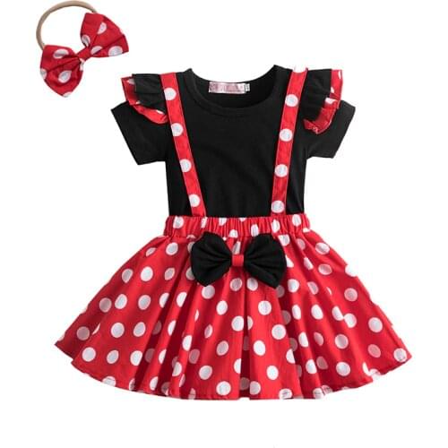 Baby Girls Clothes 1 Year Birthday Party Clothing For Girl Polka Dots Printing Skirt + Tshirt Toddler Kids Baptism Tutu Outfits