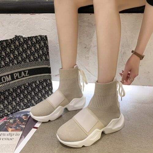 European Station Slingback Socks Shoes Womens 2021 Autumn New Breathable Platform Casual Sports Elastic Cloth Short Boots