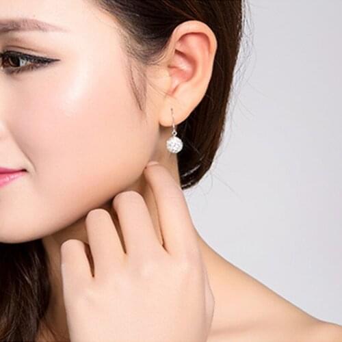 10MM S925 siver Ear hanging Stud Earrings Micro Disco Ball Crystal Brincos for Women Cute Girl Gift 14 Colors Free shipping