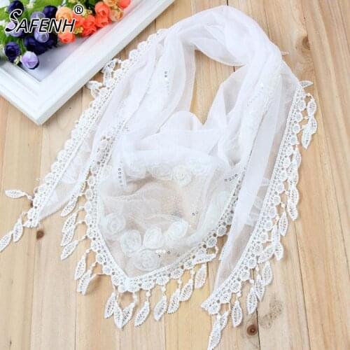 Women Tassel Shawls And Scarves Autumn Women Female Silk Flower Lace Triangle Pendant Scarf Fashion Women Scarf