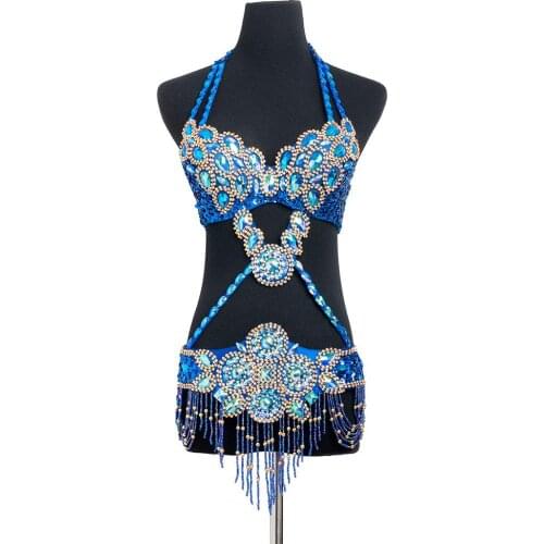 Belly dance costume belly dance bra and belt for Women Performance dancing costume Halter bra beaded belt 2 pcs outfit set
