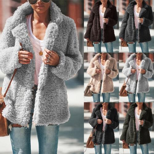 European And American Womens Autumn And Winter Jacket 2020 Solid Color Lapel Long Sleeve Thick Woolen Coat