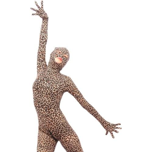 Woman Leopard Print Full Coat Appeal Clothing Cosplay Zentai Zipper Open Crotch Bodysuit Catsuit Special Purpose Straitjacket