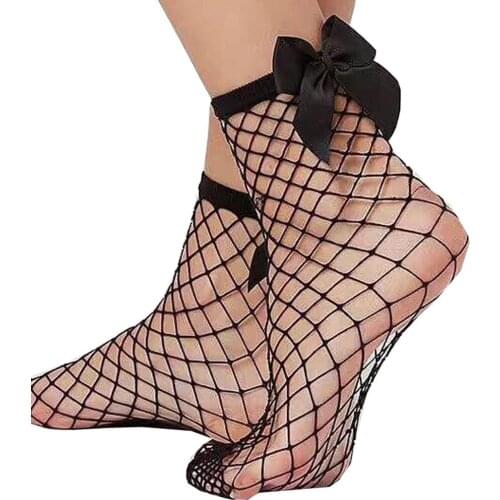1 pair For All Season Solid Socks Women Ruffle Fishnet Ankle High Socks Mesh Lace Fish Net Short Sock Nylon+Spandex