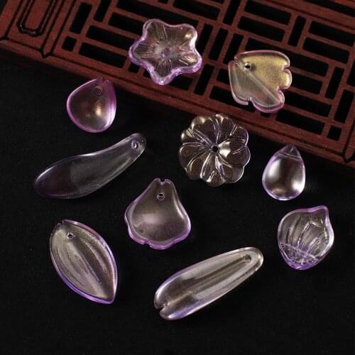 10-20pcs/lot Light Purple Crystal Beads Petals Leaf Flower Sapcer Glass Beads For Jewelry Making DIY Earring Bracelet Charms