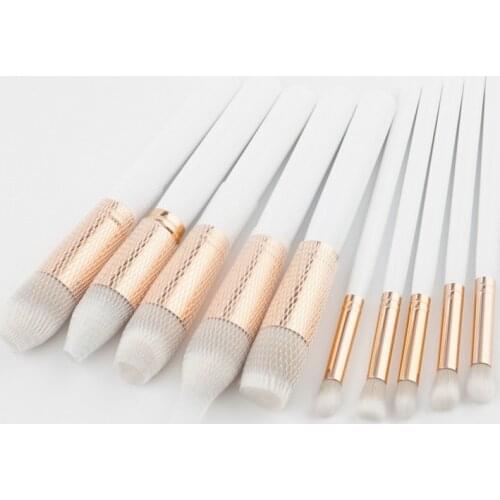 10pcs Makeup Brushes White Gold wood Handle For Powder Contour Blusher Liquid Cream Eyeshadow Cosmetics Brushes tools T10025
