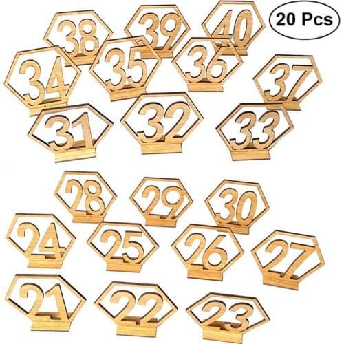20pcs Hexagon 21-40 Wooden Table Numbers with Holder Base for Wedding Table Decoration