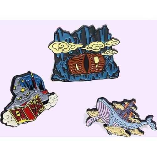 2021 New Arrival Halloween Horror Big Eyes Mountain Devil Hat Enamel Pendant Whale White Cloud Night Badge Jewelry Gift