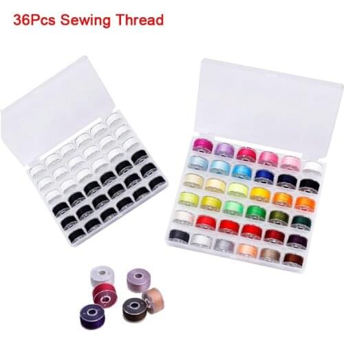 36Pcs Colorful Sewing Thread Clear Plastic Machine Bobbins Embroidery Pre-wound Bobbins Thread kit
