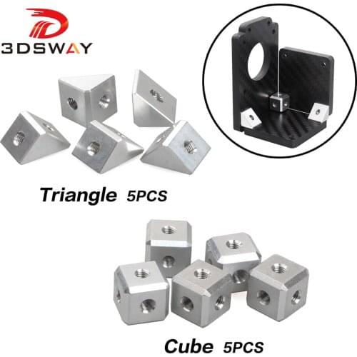 3DSWAY 3D Printer Parts Screw Nut Bracket Fixing Piece Sheet Connector Aluminum Block Triangle and Cube DIY Accessories 5pcs