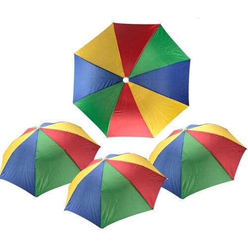 4Pieces Rainbow Umbrella Hat Umbrella Sun Hat Adjustable Umbrella Hats for Adults Kids Outdoor Fishing Gardening Camping