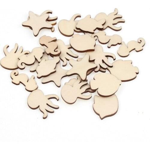 50pcs Sea Animal Wood DIY Crafts Home Decoration Handicraft Wooden Handmade Embellishments Arts