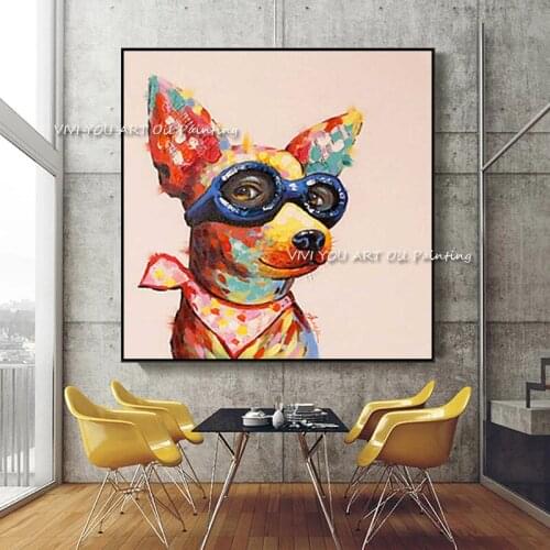 Abstract Wall Art Colorful Cute and Cool Animal Dog with Sunglass Oil Painting Wall Canvas Posters Picture Modern For Home Decor