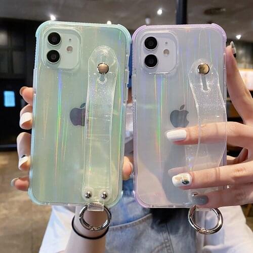 Shining Glitter Wristband Bracket Case for IPhone 11 12 Pro Max Laser Shockproof Cover for IPhone X XS Max XR 7 8 Plus 12 Coque
