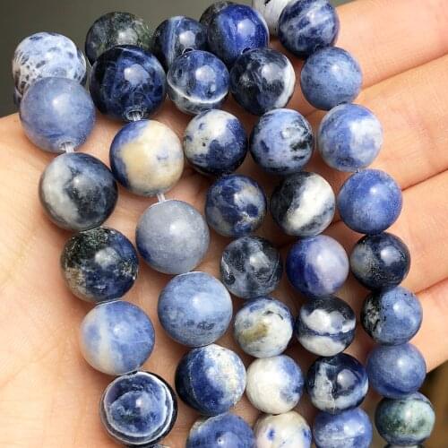 Natural Stone Smooth New Sodalite Round Loose Spacer Beads for Jewelry Making DIY Bracelet Necklace Accessories 15inch 4-12mm