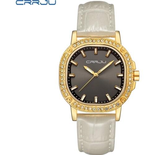 CRRJU 2019 New Fashion brand leather strap Diamond quartz women watches women ladies dress watches Female Casual Gold Watches
