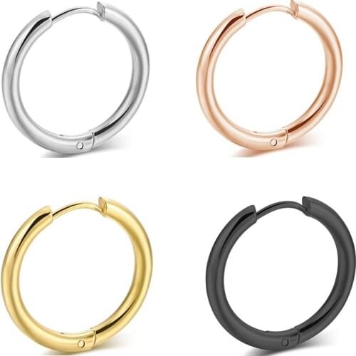 Black/Rose Gold/Silver Color Tone Stainless Steel Hoop Earrings Round Korean Big Size Cute 2.5mm Thick Circle Ear Punk Jewelry
