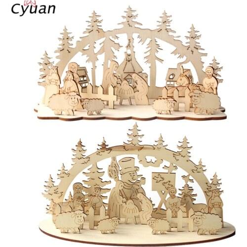 Cyuan DIY Creative Xmas Craft Christmas Wooden Ornaments for Home Christmas Party Ornament Decorations Kids Gift Supplies natal