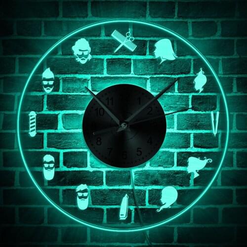 Barber Shop Hair Salon Decorative Wall Clock With LED Backlight Barber Hairdressing Tools Illuminated Wall Watch To Hairdressers